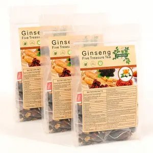 Upgraded Large Size Ginseng Five Treasures Tea, 250g Per Bag.Made with carefully selected organic natural raw ingredients, caffeine-free & gluten-free natural tea, suitable for daily use by men and women