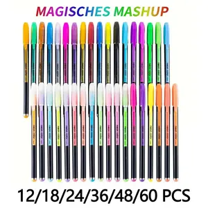 Flashlight Pen Set 12/18/24/36/48/60 Pieces, Fluorescent Pens, Watercolor Pens, Metal Pens, Drawing Pens, Multicolor, 1.0mm Tip, Smooth Writing, Student Supplies