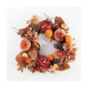 Safavieh Faux 28" Peony & Pumpkin Wreath W/ Pine Cones