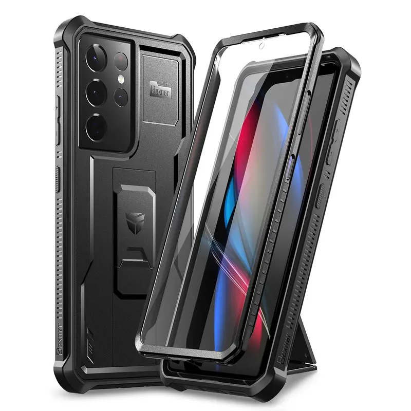 DEXNOR Phone Case for Samsung Galaxy S21 Series 5G Heavy Duty Military-Grade Shockproof Full-Body Protection, Built-in Screen Protector, Retractable Kickstand & Wireless Charging Compatible