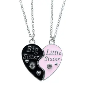 BFF Necklace for 2, Best Friend Necklaces, Valentines Day Gifts Split Heart Rhinestone Friendship Necklaces Engraved Pendant