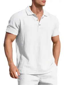 Men's Linen Polo Shirt, Casual Short Sleeve Collar Top for Summer, Fashion Men's Clothes for Daily Wear, Gamis