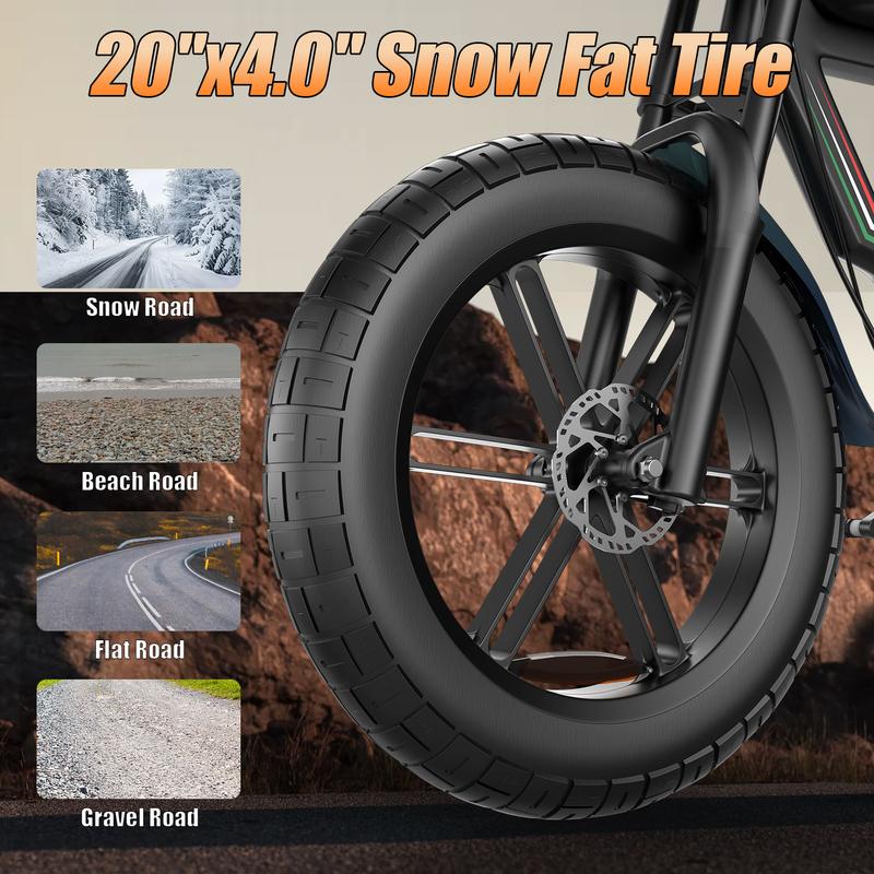 1500W Peak Electric Bike for Adults, 48V/20AH E-Bike, 28-30MPH Electric Motorcycle, Symzodo Adults E-Bike, 20" Fat Tire Dirt, 45-55 Miles Long Range Dirtbike for Off-Road Snow Sand