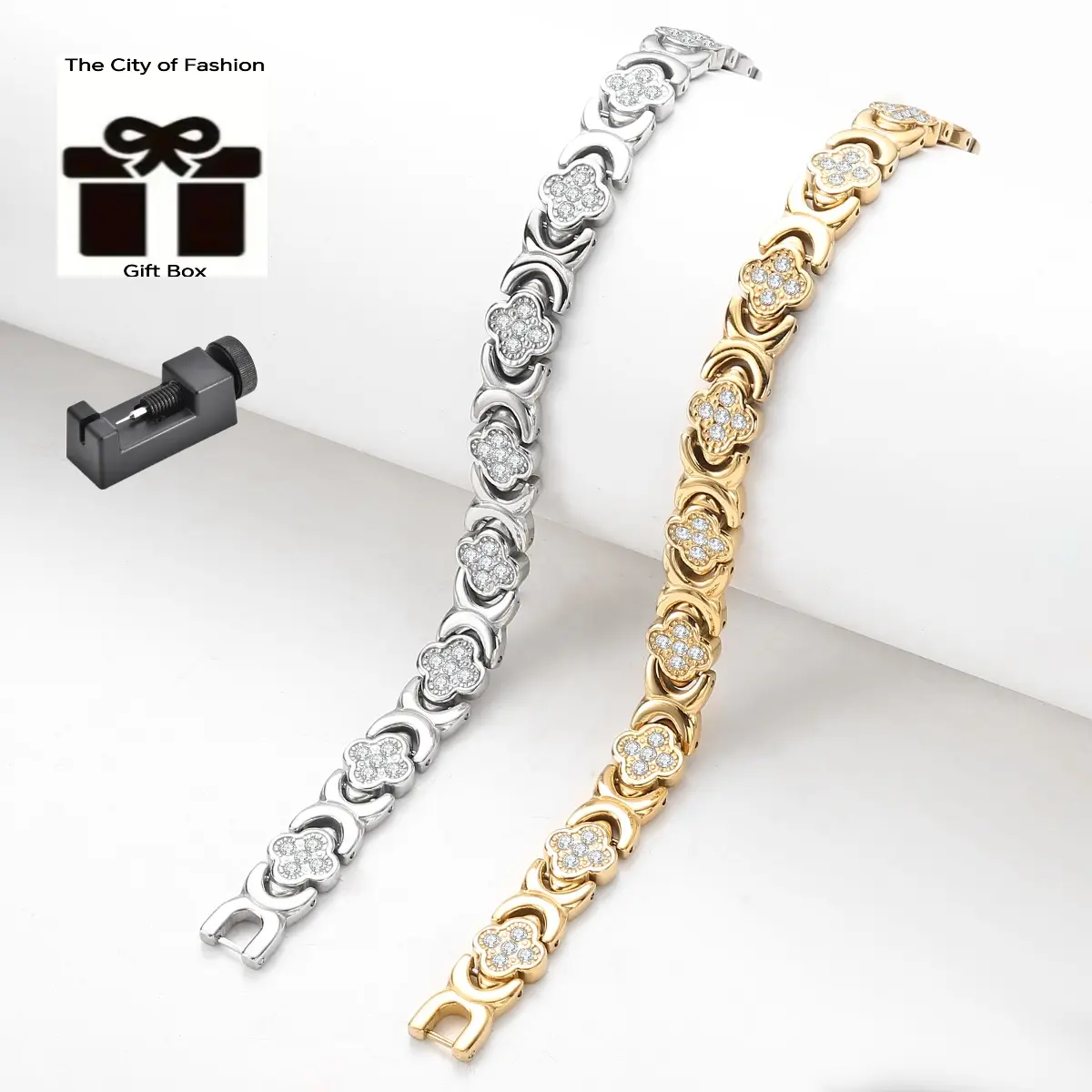 Pure Copper Bracelets for Women, Lucky 4-Leaf Clover Magnetic Bangle with 3500 Gauss, Trendy Stackable Stretch Fit, Gift Boxed