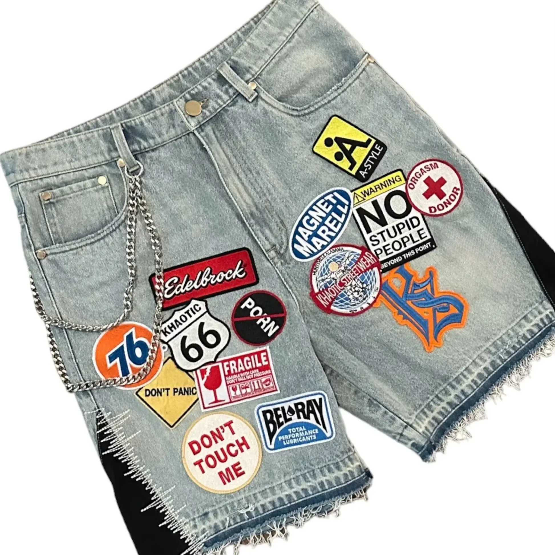 American Retro Denim Shorts Y2K Jeans Harajuku Hip Hop Cartoon Embroidery Retro Baggy Shorts Low Waist Sports Basketball Shorts
