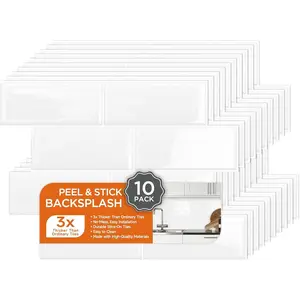 10-Sheet Peel and Stick Backsplash Tile for, 3D Marble Look Vinyl Self Stick on Subway Wall Tiles for Living Room 11.4"x8.2" White
