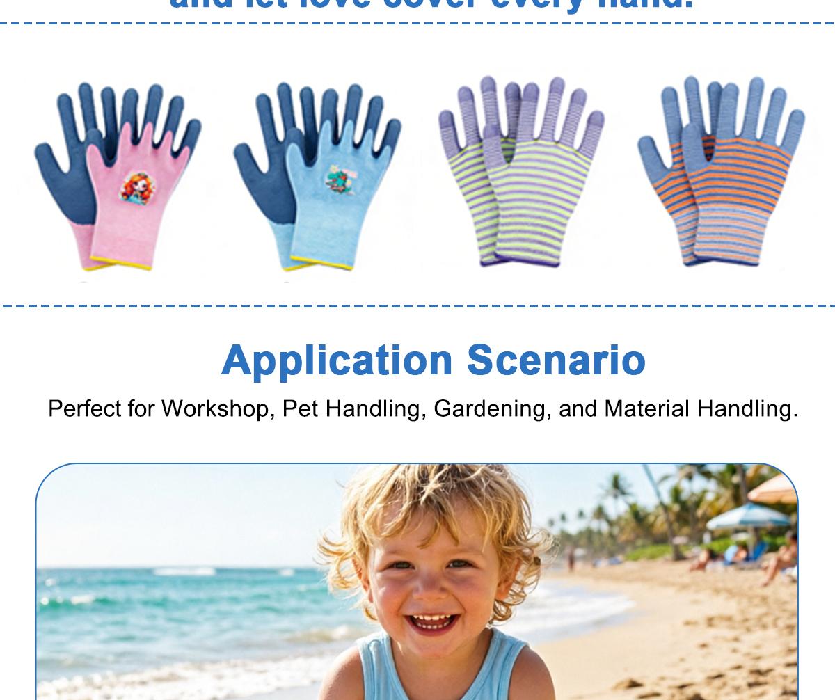 Family 4-Pack Protective Work Gloves Set | Kids & Adults Sizes | Anti-Slip PU Coated for Gardening, DIY & Household Tasks