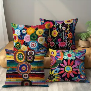 Jit Mandala Flower Polyester Pillow Covers, Unique Mandala Print Single-Sided Print Square Decorative Seat Cushion Cover, Polyester Material Fashion Home Versatility Decoration for Living Room and Bedroom