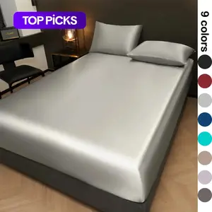 Solid Color Satin Fitted Sheet and Pillowcase Set, Silky Bed Sheets, Soft Breathable Sheet, Soft & Comfortable Bedding Set for Bedroom & Hotel #TOP PICKS