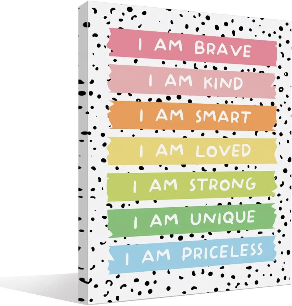 Inspirational Quotes I Am Brave I Am Kind Wall Art,Mental Health Classroom Wall Prints,Affirmations Canvas Wall Art,Wall Decor for Kids Playroom Classroom Counseling Office SHJY-00578