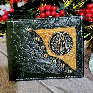 Virgen de Guadalupe Western wallet croc pattern short bi-fold faux leather concho wallet