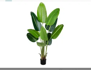 Artificial Bird of Paradise Plant 5Ft Fake Tropical Palm Tree with  Faux Banana Leaf Trees in Pot for Home Indoor Outdoor Office Modern Decor Housewarming Gift