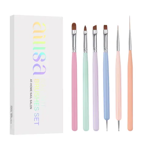 AILLSA Nail Art Brushes Set with 3/6/7pcs Brushes for Polish, Builder, Liner, Carved, and Dotting for Beginners & Professionals Manicure Cutics Cosmetic