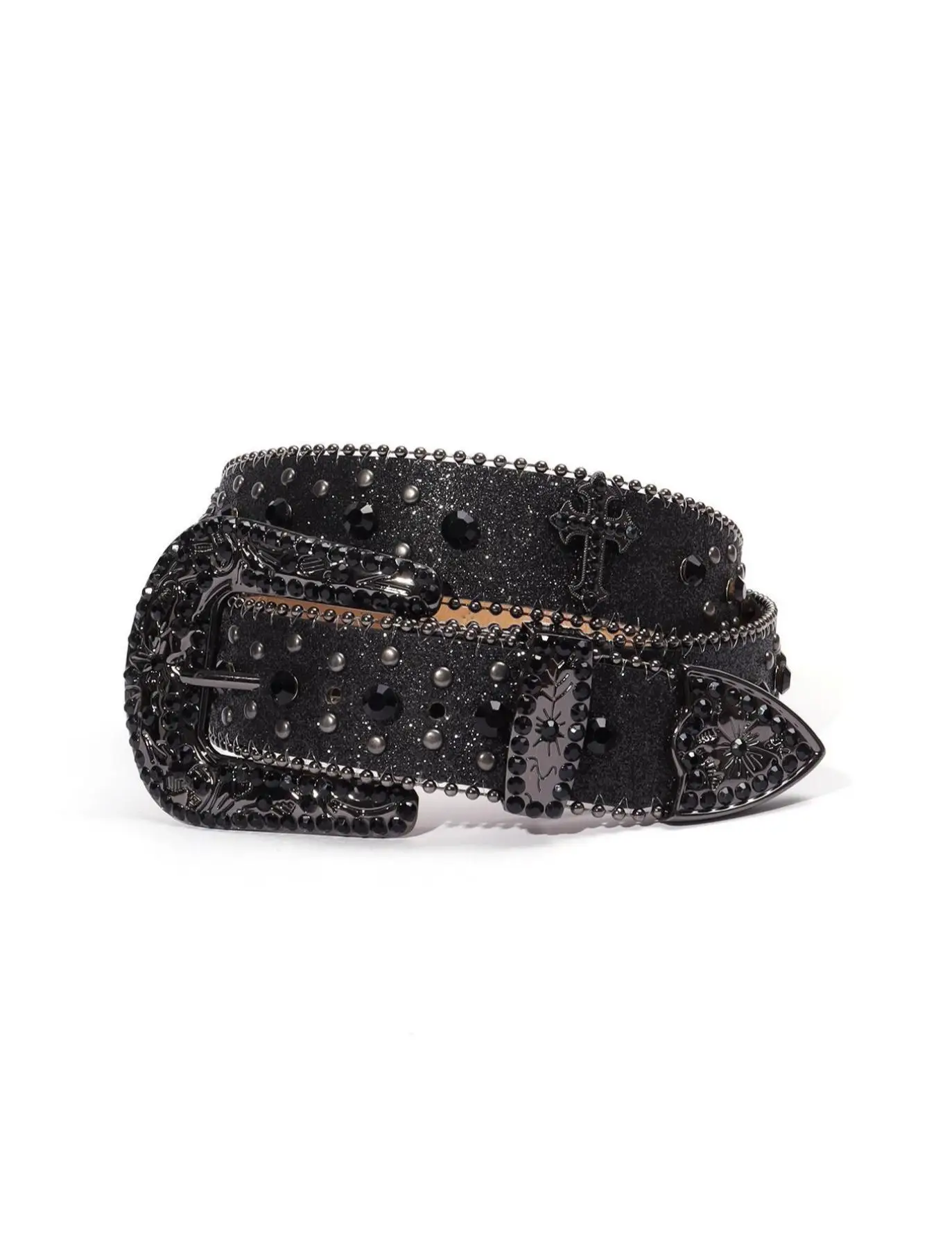 Punk Style Rhinestone Decorated PU Buckle Belt, Fashion Cross Belt for Party, Daily Clothing Decor, Trendy All-match & Exquisite Belt for Birthday Gif