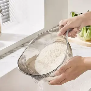 Rice Washing Bowl Plastic Colander Sieve Vegetable Drainer Basket Kitchen Tools Food Beans Sieve Fruit Drainer NONE
