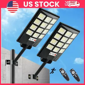 2 Pack Solar Street Lights Outdoor 600W LED, Dusk to Dawn Solar Floodlight with Motion Sensor & Remote Control, IP65 Waterproof ABS Solar Outdoor Lighting for Parking Lot, Garage, Driveway, Patio, 192 LED Area Light | Lights for street | Ramadan Light