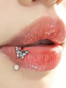 Low Allergy Stainless Steel Butterfly Lip Ring for Women, Cute Design with Artificial Crystals, Perfect Accessory for Any Season