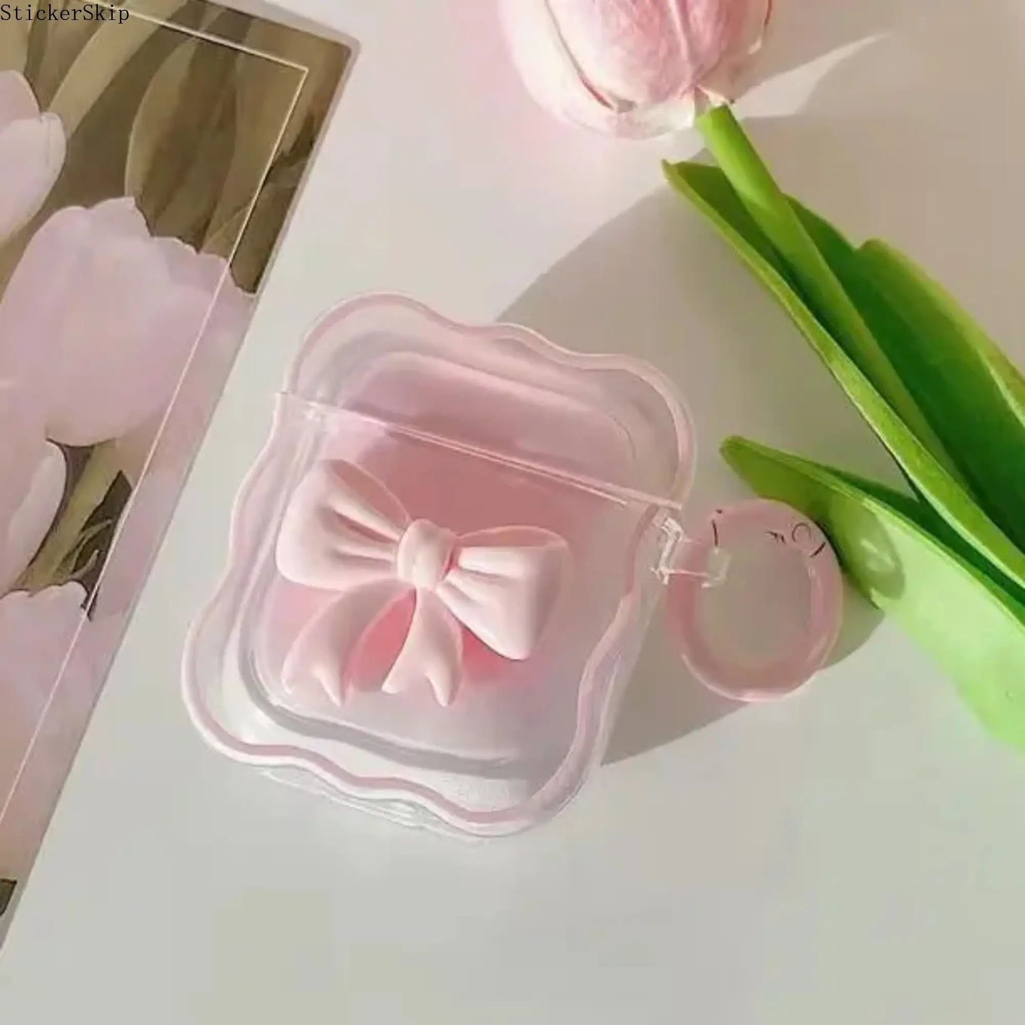 2026 Pink Bow & 3D Flower AirPods Case – Cute Soft TPU Shockproof Protective Cover for AirPods 1/2, Aesthetic Girly Floral Bow Design Earbuds Case for Women Daily Use & Gift