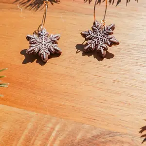 Gingerbread Snowflake Earrings | Polymer Clay Holiday Dangles | Handmade Christmas Jewelry