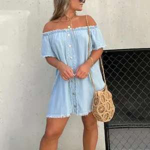 MIDIROSS Short Sleeve Casual Denim Dress