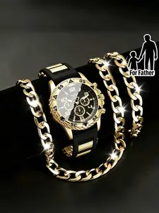 3pcs Luxury Quartz Watch Set, Unisex Elegant Design, Fashionable Wristwatch Set, Perfect for Daily Wear, Parties, Gifts, Analog Face, Analogue Quartz Watch, Zinc Alloy Case, Button Cell Battery
