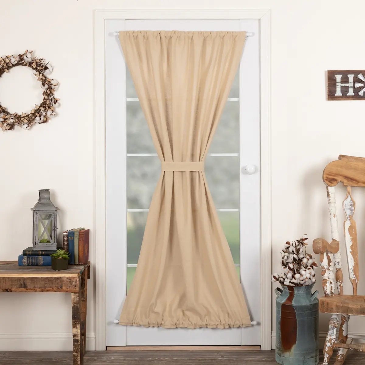 Baxter 100% Cotton Burlap Vintage Tan Curtain Panels, Door-Mounted Household Textile Curtains