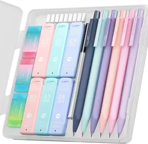 Four Candies Cute Mechanical Pencil Set, 6PCS Pastel Mechanical Pencils 0.5 mm & 0.7mm & 0.9mm with 360PCS Leads, 3PCS Erasers and 9PCS Eraser Refills, Aesthetic Pencils for Girls Writing, Art Drawing