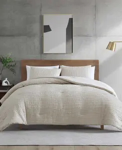Serenity Wavy Lines Beige Comforter Set