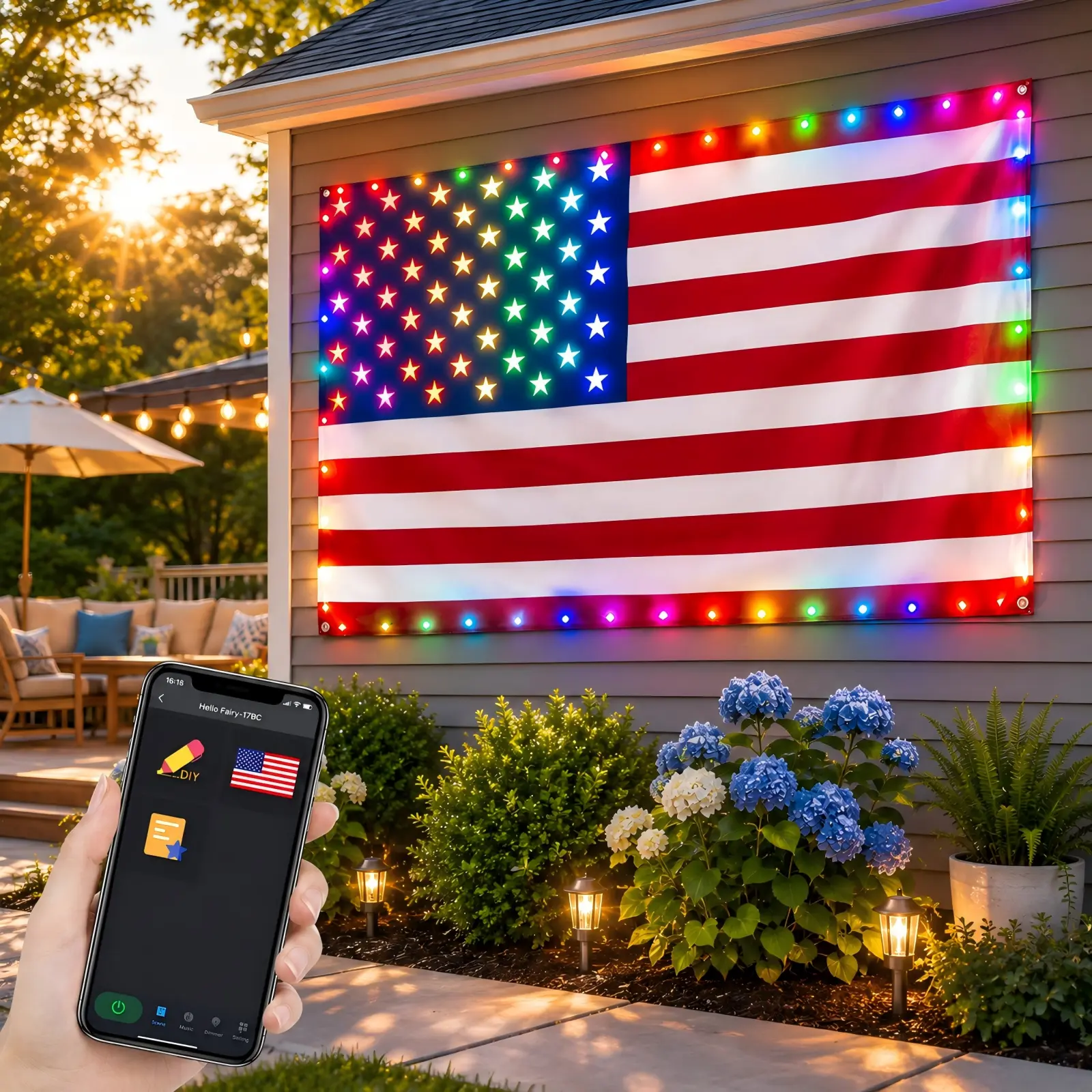 Avatar Controls 3x5FT Smart American Flag Lights, App-Controlled Plug-in 4th of July Decoration Lights, DIY Colors, Music Sync Light-Up Patriotic US Flag Lights for Wall, Bedroom, Memorial Day, and Independence Day, Single-Sided
