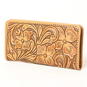 American Darling Hand-Tooled Genuine Leather Wallet Handbag – Floral Carved Western Women’s Wallet with Card Slots & Bill Compartments