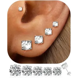 5 Pairs 14K Gold Plated Stud Earrings for Women, Hypoallergenic Earring Sets for Multiple Piercing, Premium Cubic Zirconia Studs Earrings for Women
