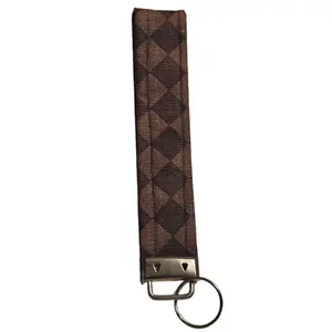 Brown Modern Diamond Wristlet Keychain, Cute Key ID Badge, Wallet, and Key Holder
