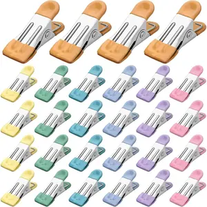 Clothes Pins, 28 Pack Clothes Pins for  Clothes, Colored Chip Clips, Hanger Clip Heavy Duty Outdoor, Stainless Steel Mini Clothespins for , Socks, Towel, Bag, Photo (Mixed 7 Colors)