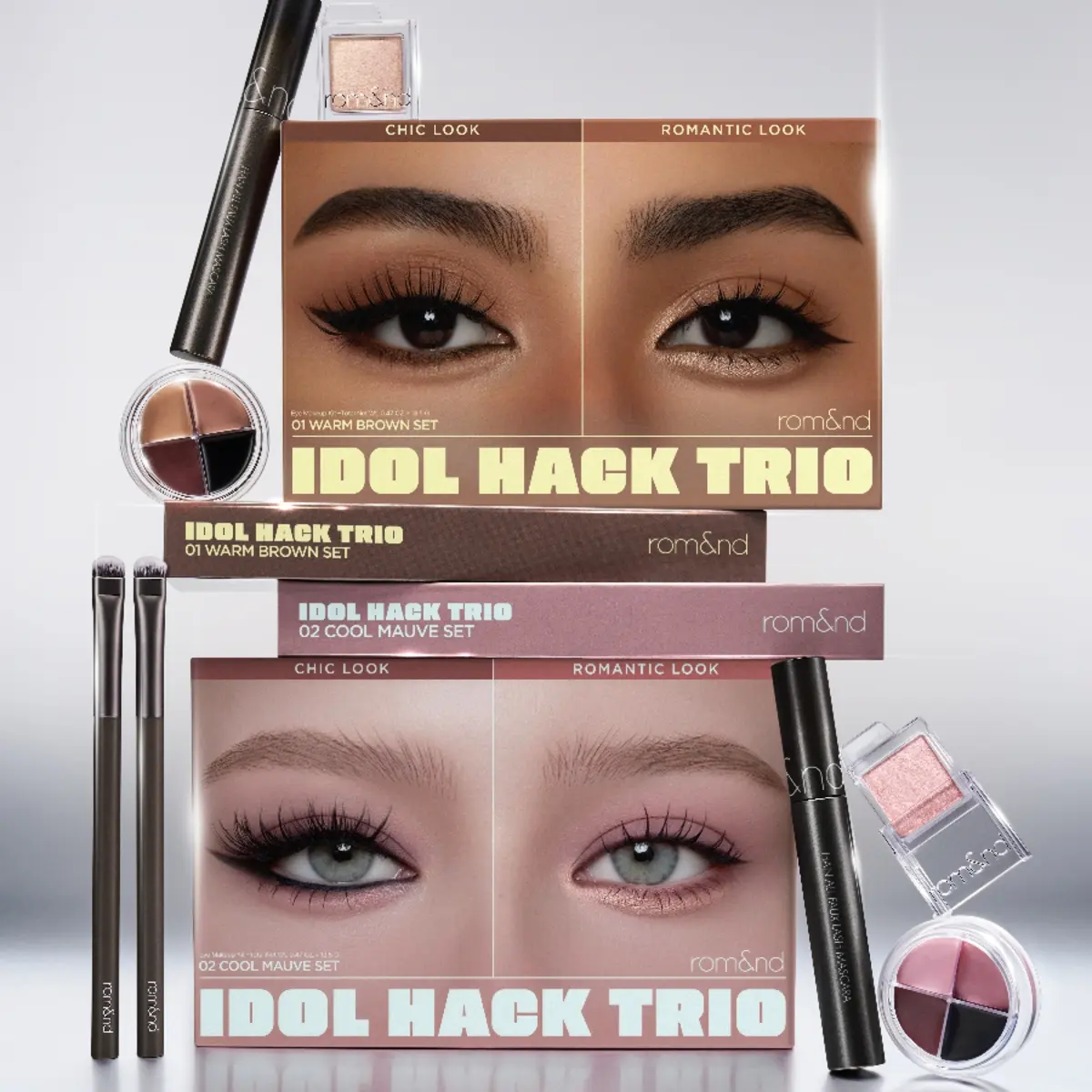 rom&nd IDOL HACK TRIOㅣHAN ALL EYE POT LINER+SLIDE IN SINGLE SHADOW+HAN ALL FAUX LASH MASCARA