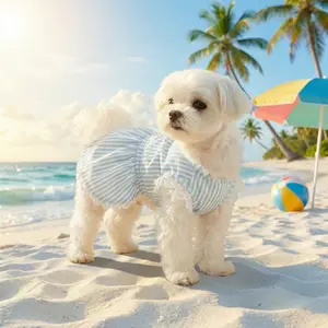 Pet Dog Dress, Fresh Blue-White Striped Dress, Lace-Trimmed Lightweight Skirt Pet Clothing, Suitable For Small/Medium-Sized Dogs & Cats, Dressing For Spring-Summer Daily & Special Occasions, Poodle Clothes