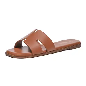 Women's Dressy Flat Sandals Comfortable Slip On Leather Slide Sandals Footwear Walking Shoes Summer Active