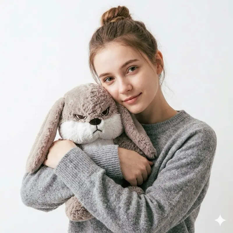 The biggest viral "Grumpy Rabbit" from TikTok Shop- Your best night watchman 16.5" Extra Soft AngryRabbit Plush - Adorable Guardian Edition  El "Conejo Gruñón" Viral de TikTok Shop - Tu mejor guardián nocturno  Peluche de Conejo Enojado Extra Suave de 12"