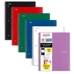Five Star Spiral Notebook + Study App, 6 Pack, 5 Subject, College Ruled Paper, Fights Ink Bleed, Water Resistant Cover, 8-1/2" x 11", 200 Sheets, Assorted Colors (73793)