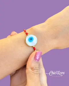 Red String Bracelet with Lampwork Evil Eye and 18K Gold Plated Beads for Protection and Luck - Stylish Accessory