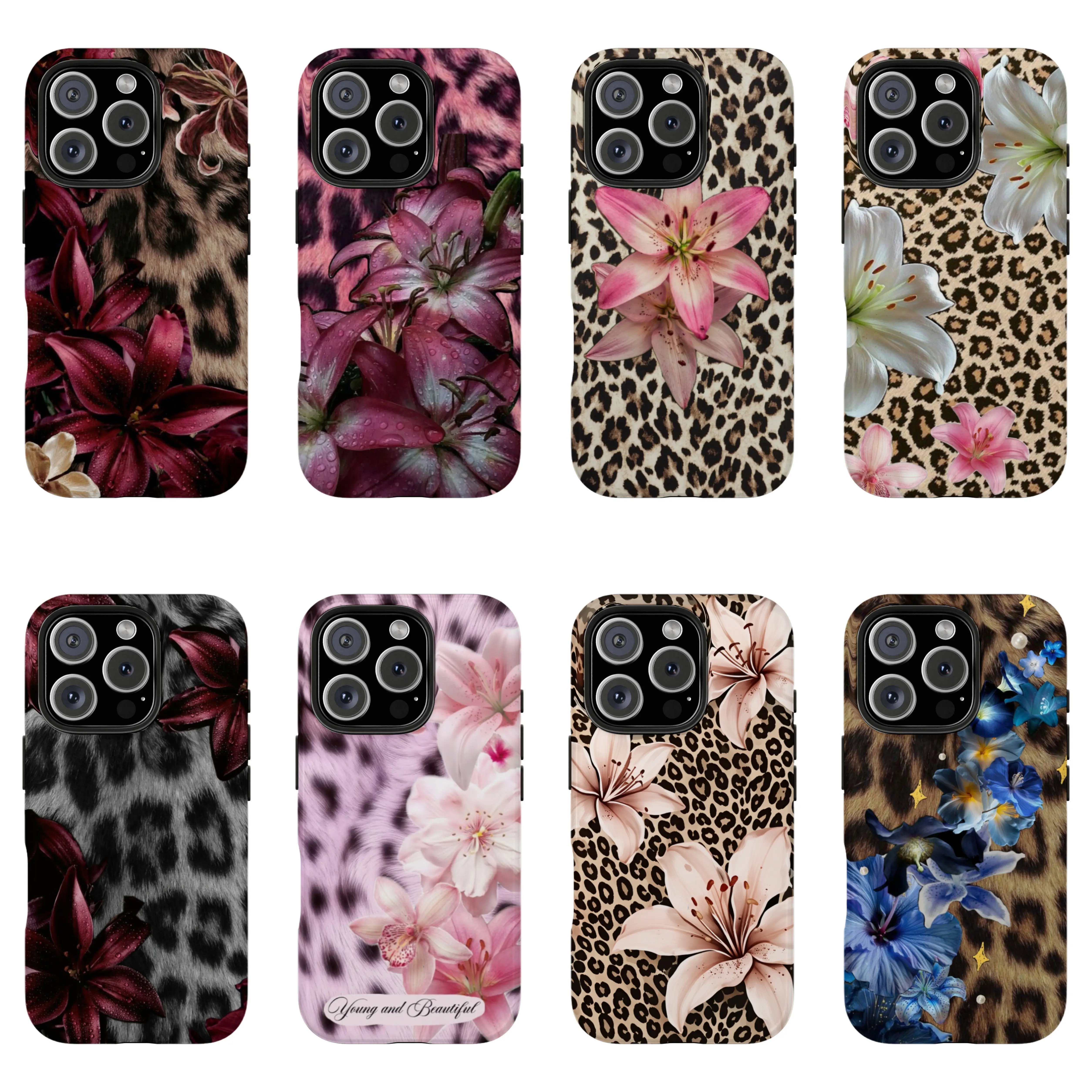 LUMN Studio Cute Leopard & Pink Lily Floral Personalized Wireless Phone Cover - Shockproof PC+TPU Shell, Impact Resistance, Accessory for iPhone 7/8/11/12/13/14/15/16/17 Pro Max Line, Girls’ Handheld Cute Accessory