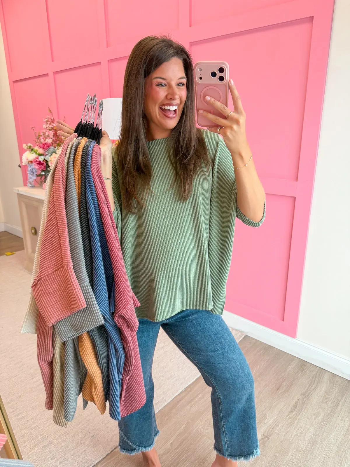 Raised Rib Easy-Fit Dolman 3/4 Sleeve Top by DD Design | Reg - Plus