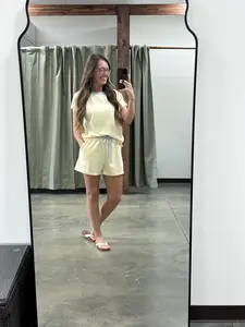 Ribbed Color Block Trim Top and Shorts Lounge Set