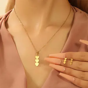 Love Tassel Earrings Necklace Golden Heart Design Clavicle Chain Earrings Daily Match