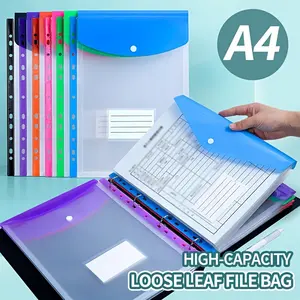 A4 11-Hole Loose Leaf File Bags, Transparent Snap Closure Document Pockets, Waterproof Plastic Punched File Folders for 3 Ring Binders, Office, School, Document Organization & Storage, Office Supplies – Multi Color Available