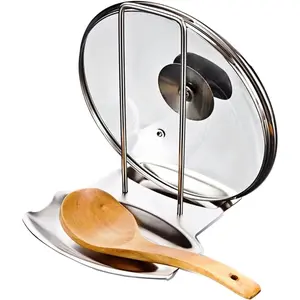 Pan Lid Holder Lid and Spoon Rest Shelf 304 Stainless Steel Pan Lid Organizer Kitchen Decor Tool