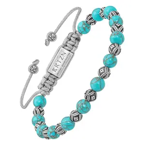 RTZN Turquoise & Silver Beaded Bracelet for Men, Native Style with Genuin Turquoise Beads, Handmade, Waterproof , and Adjustable Clasp
