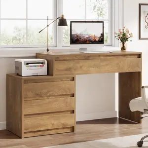 Tribesigns Executive Desk With File Cabinet, Industrial Wood PC Table for Home Office, Rustic Computer Desk With 5 Drawers and Printer Stand