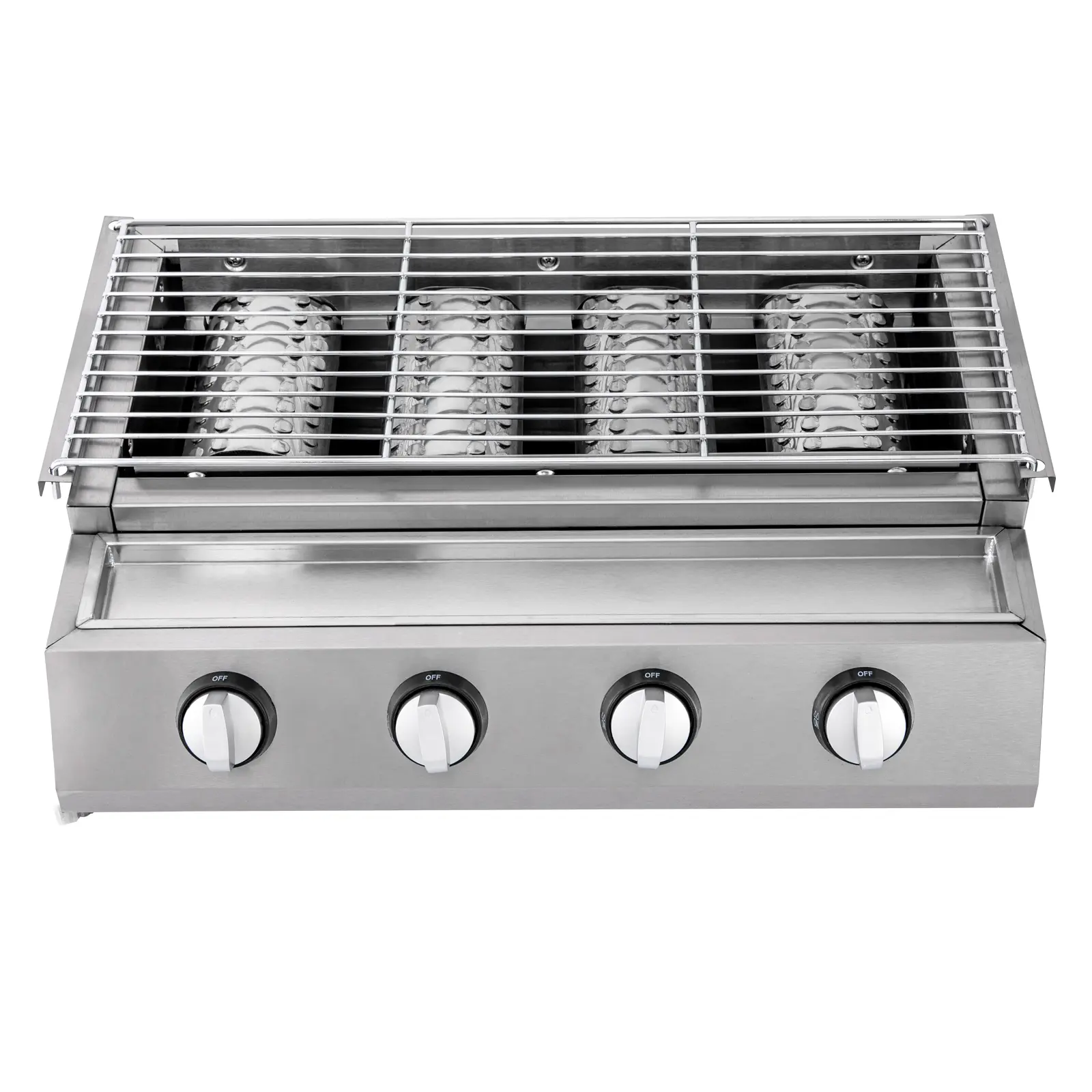Silver 4-Burner LPG-Powered Smokeless Infrared Grill GB-04A, Stainless Steel Construction, 55.8*23.2cm Adjustable Grid Frame, Easy-Clean Design for Backyard, Balcony, Deck Outdoor Cooking, Outdoor Cooking Station