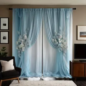 Flower Ball Pattern Curtain, 2 Counts/set Modern Simple Curtain, Rod Pocket Curtain, Semi Blackout Curtain for Home Living Room Bedroom Decor