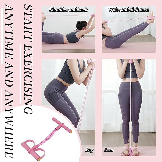 2-in-1 Women Home Fitness Kit: Figure 8 Yoga Puller & 6-Strand Abdominal Crunch Assist, Full Body Workout for Shoulders Back Core Legs, Home Gym Exercise for Core & Full Body